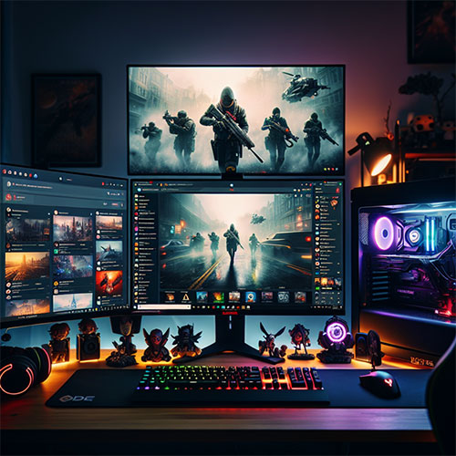 picture of a pc setup with multiple monitors