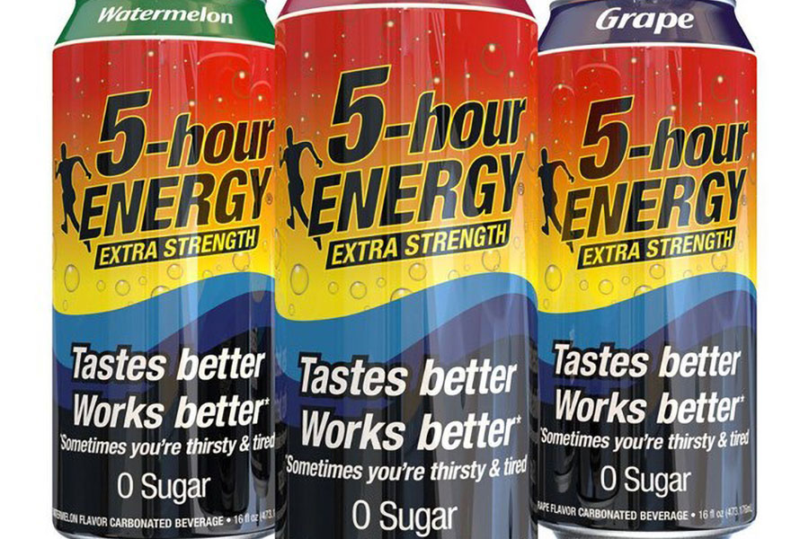 Picture of cans of 5-Hour Energy, one of the good energy drinks for gaming.