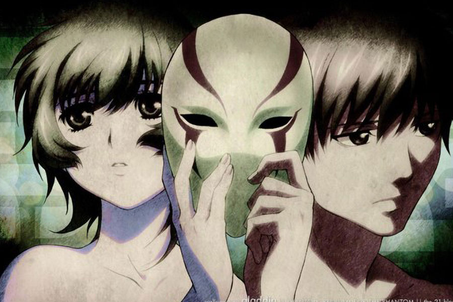 Picture of The main characters of Phantom: Requiem for the Phantom holding a mask, one of the best anime for gamers.