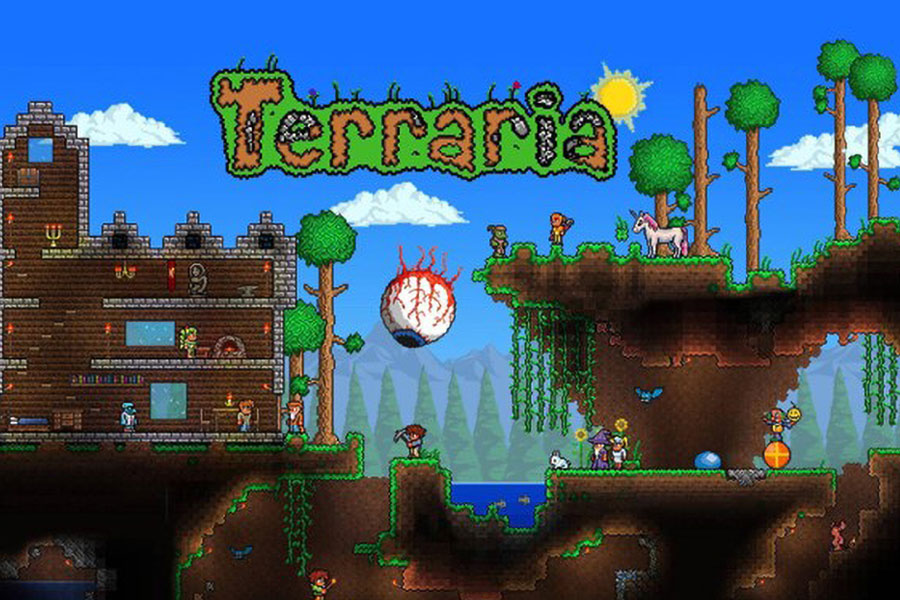 One of the official pictures of Terraria featuring its many game elements, one of top offline games for android 2024.