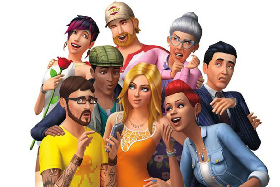 One of official Pictures of The Sims 4 filled with other sim characters, one of the games you can play while listening to a podcast.