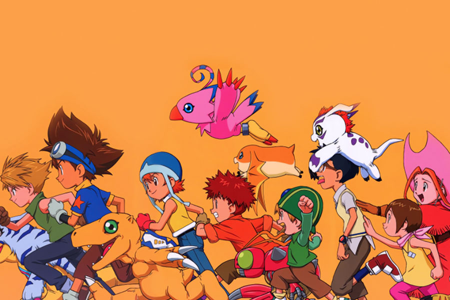 Picture of The main characters and monsters of Digimon Adventure, one of the best anime for gamers.