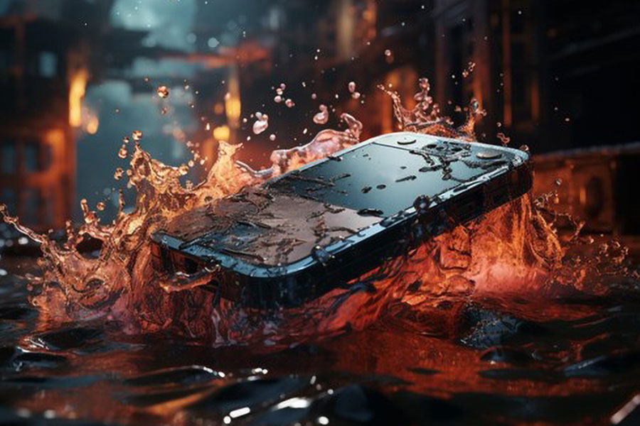 picture of waterproof phone while burning in fire. You need to know  how to cool phone while gaming to prevent such happenings.