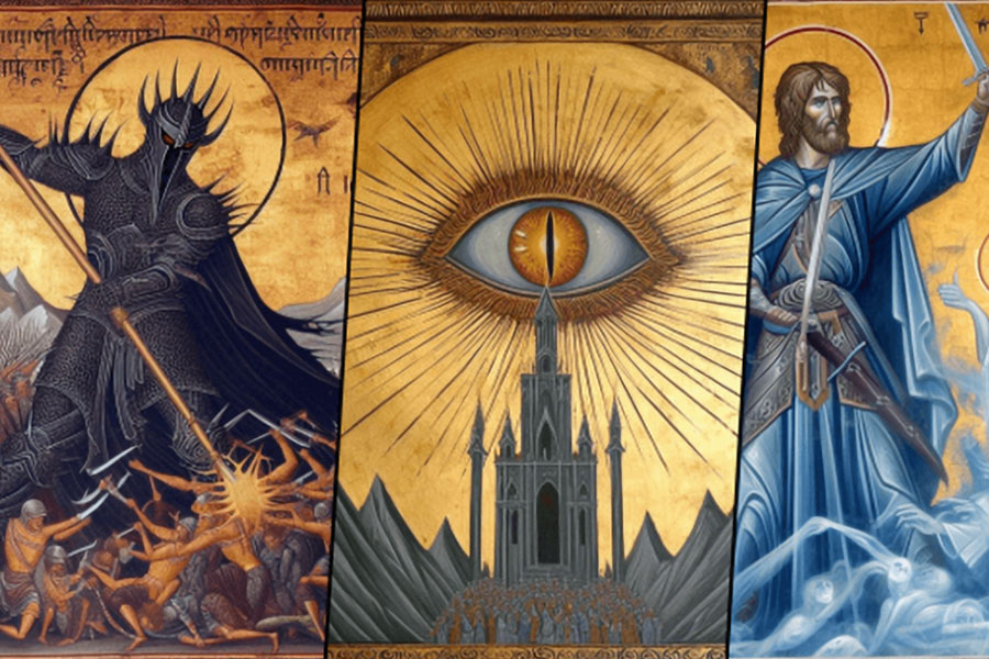 in this picture we see story elements of The Lord of the Rings Trilogy, one of the best ebooks to listen while gaming