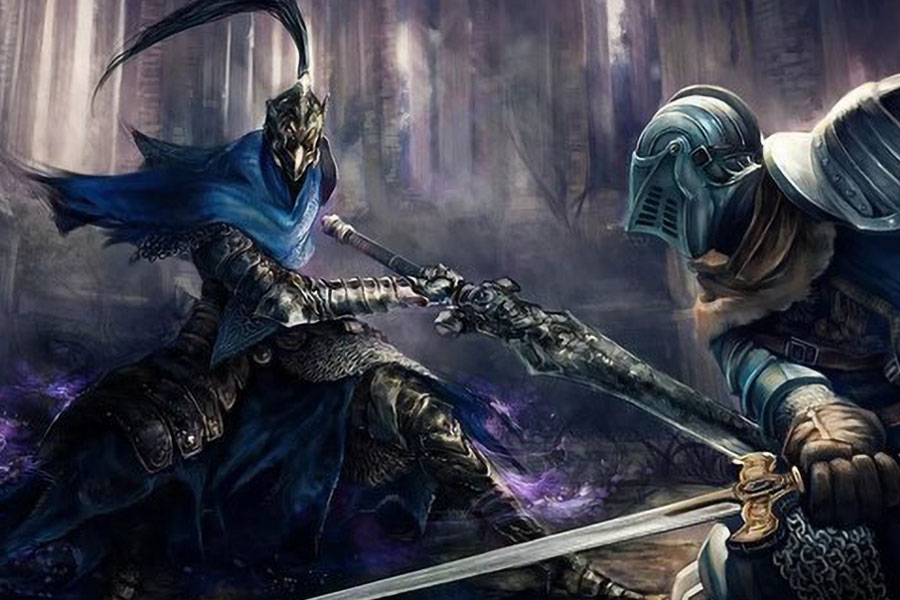 picture of artorias fighting a knight, the first dark souls game is one of the The World's Hardest Games