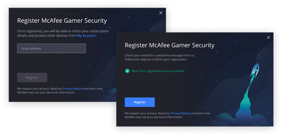 Picture of McAfee Gamer Security Interface.