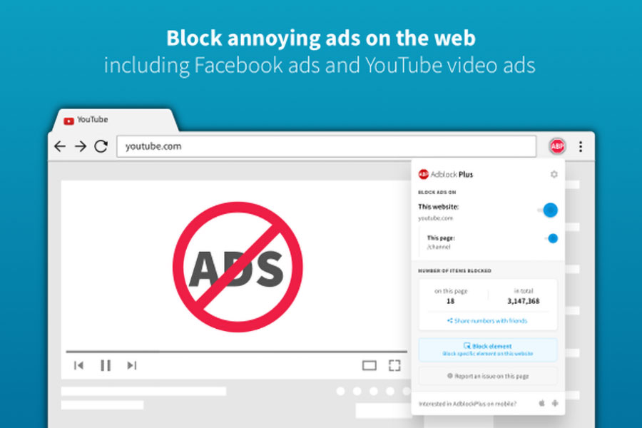 Picture of AdBlock Plus Interface, one of the best chrome extensions for gamers.