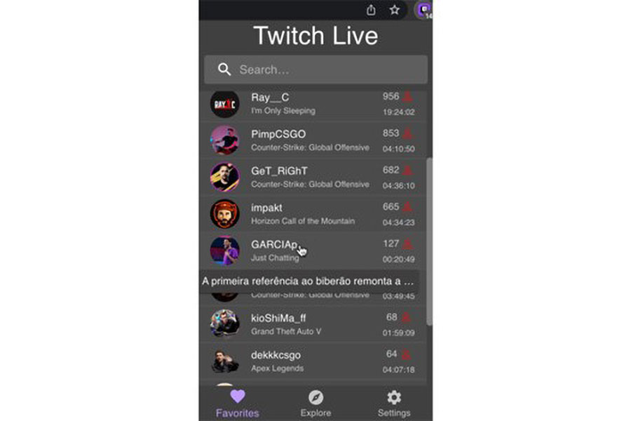 Picture of Twitch Live Interface, one of the best chrome extensions for gamers.