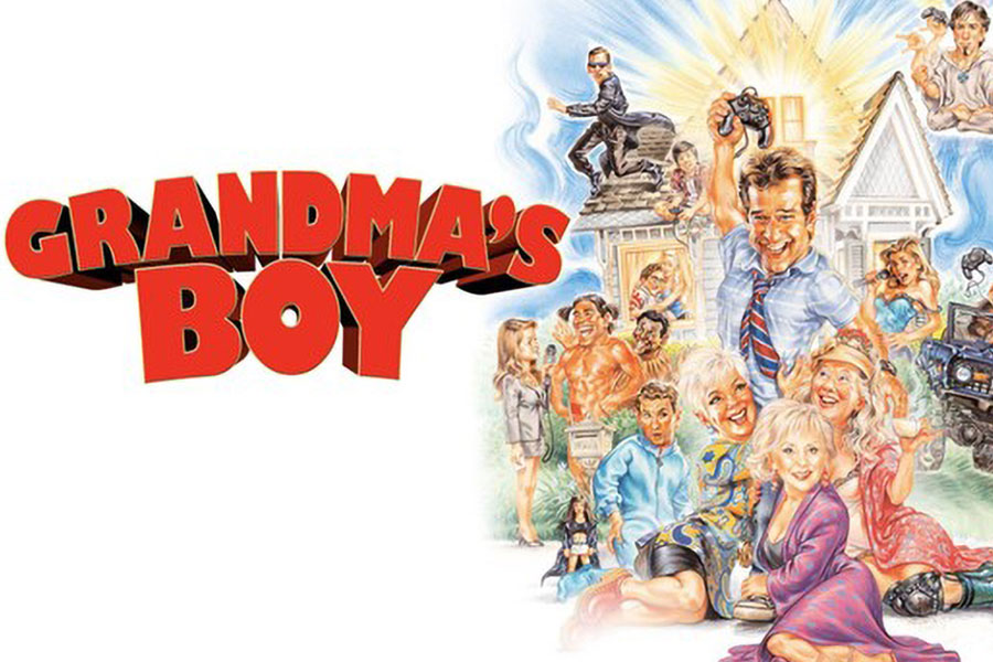 the official poster of Grandma’s Boy movie, with its colorful characters and scenes included in it.