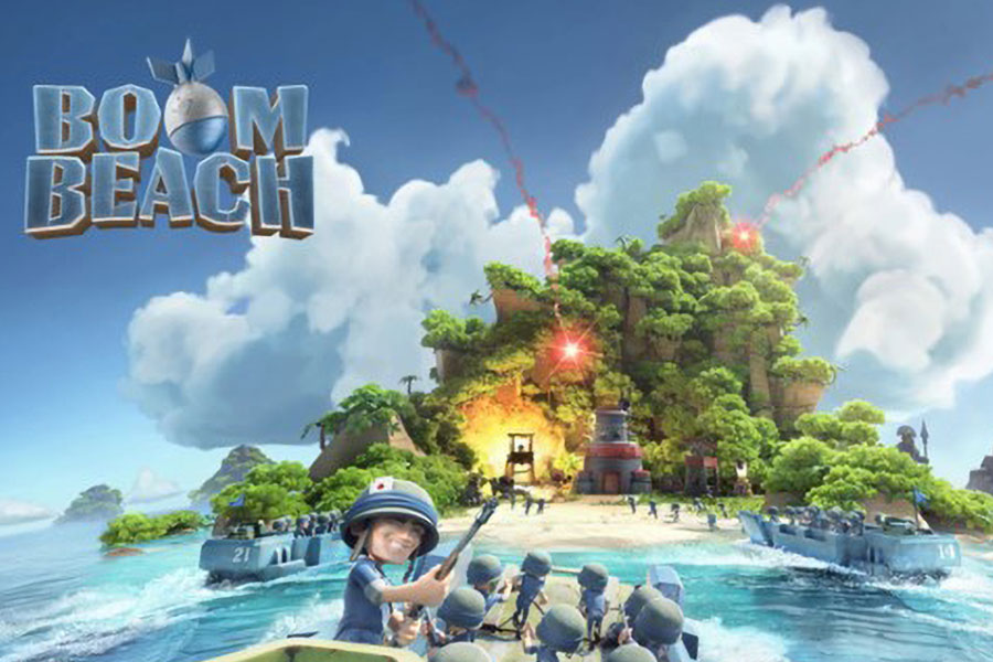 The Official Picture of Boom Beach showing troops and islands, One of best multiplayer war games for ios.