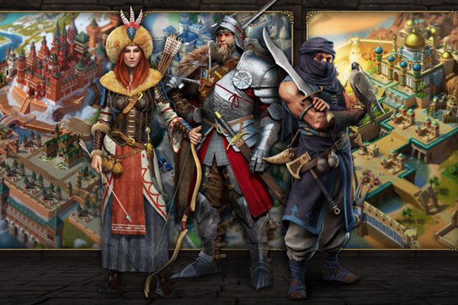 The Official Picture of March of Empires: War of Lords showing different empires, One of best multiplayer war games for ios.