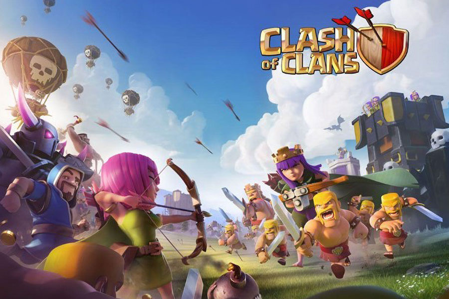 The Official Picture of Clash of Clans with its many characters, One of best multiplayer war games for ios.