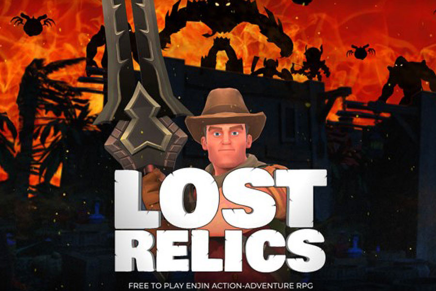 the main poster of Lost Relics game with its main character in it, one of the best crypto games to earn money.