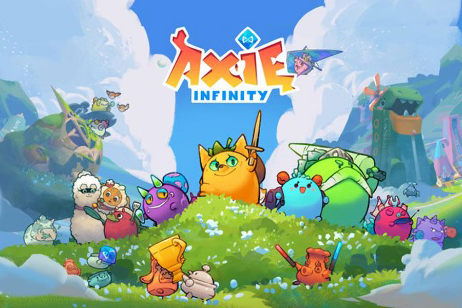 a wallpaper of Axie Infinity filled with its colorful characters, one of the great crypto games to earn money.