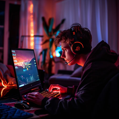 Gamer in front of his setup trying to improve gaming performance on laptop