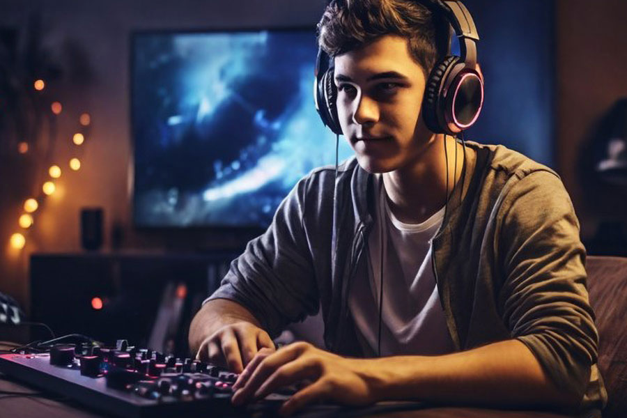 a Gamer using his auditory senses while playing games, one of best ways on how to improve gaming reaction time.