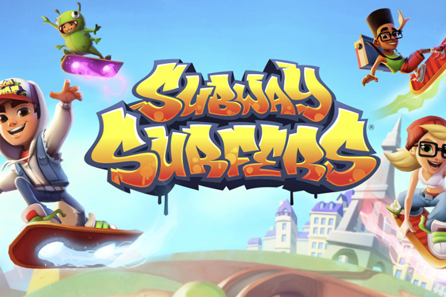 a Picture of Subway Surfers with its main characters, one of mobile games with leaderboards