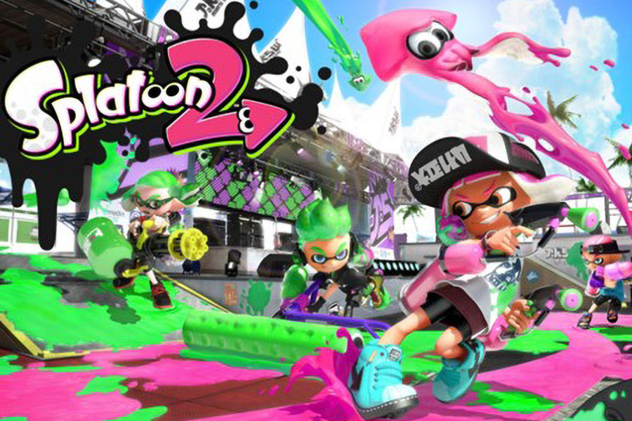 The Official Picture of Splatoon 2 with its many characters, One of Nintendo Switch Games for kids.