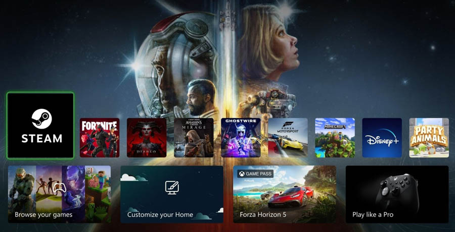 An official picture of the Xbox home menu.