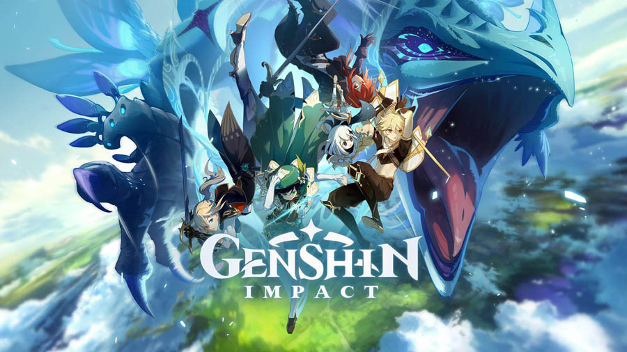 The Official Picture of Genshin Impact with its characters, One of best aaa games on ios.