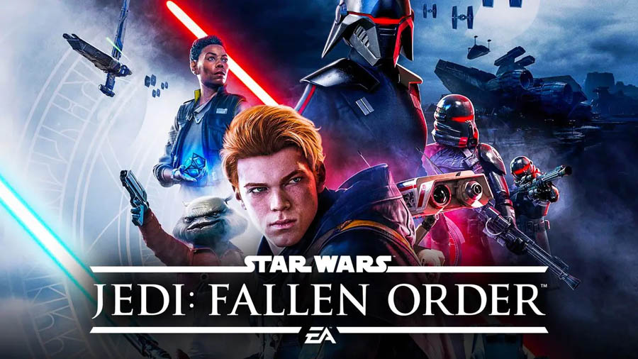 The Official Picture of Star Wars Jedi: Fallen Order with its characters, One of best aaa games on mac.