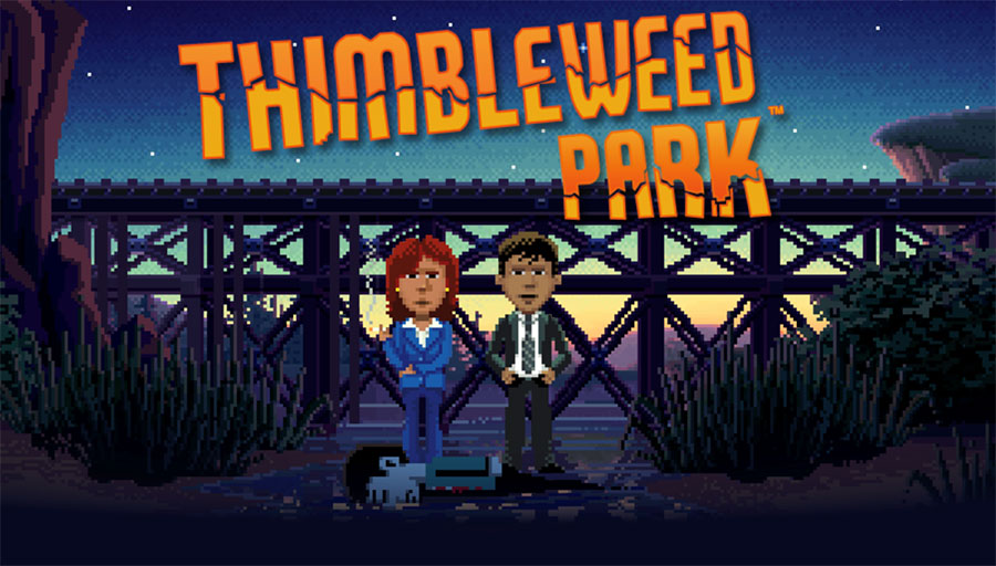 The Official Picture of Thimbleweed Park with its characters, One of best adventure games for android.