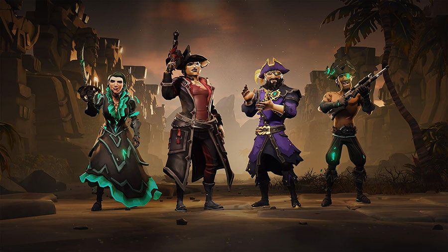 The Official Picture of Sea of Thieves with its characters, One of best adventure games for pc.