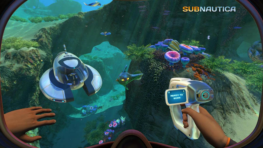 The official poster of Subnautica, one of the best adventure games on steam.