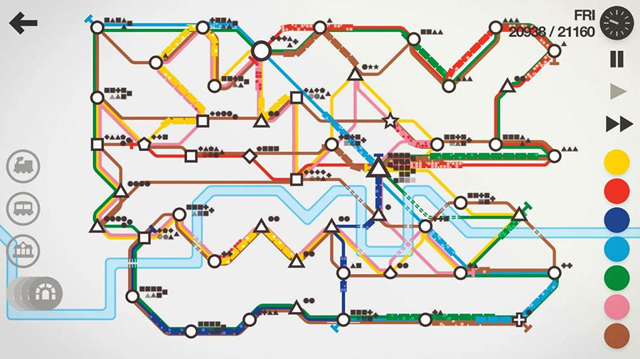 In game picture of Mini Metro, One of best android games for airplane mode.