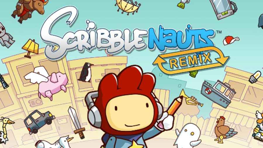 The Official Picture of Scribblenauts Remix with its characters, One of best free ipad games for 10 year olds.