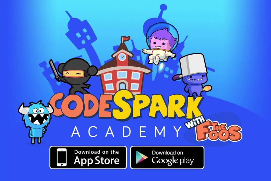 The Official Picture of CodeSpark Academy with its characters, One of best free ipad games for 10 year olds.