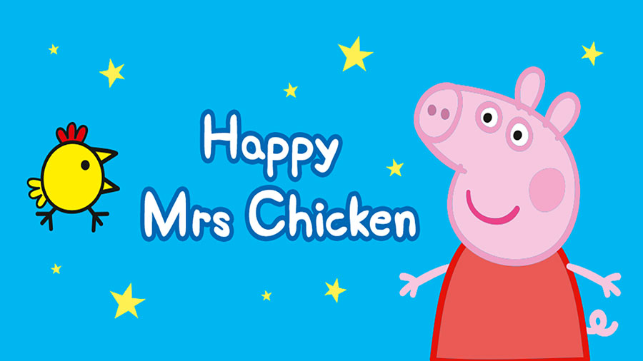 Screenshot of Peppa Pig: Happy Mrs. Chicken showing Peppa Pig and colorful graphics.