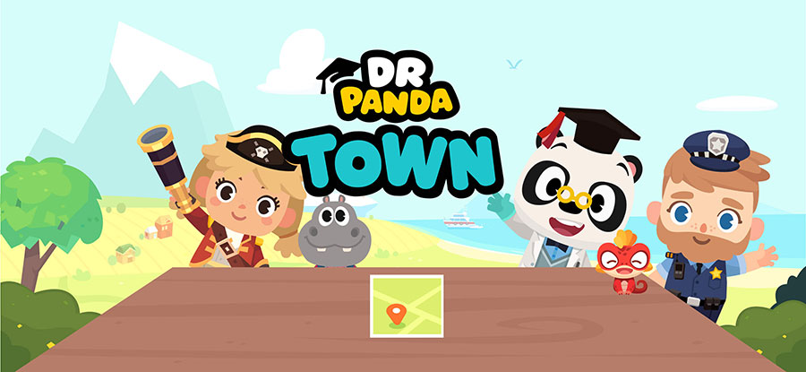 Screenshot of Dr. Panda Town showing various interactive locations and characters.