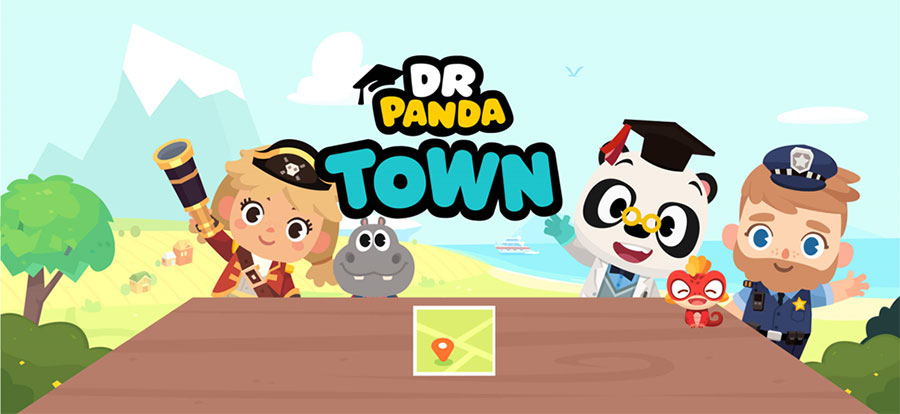 The Official Picture of Dr. Panda Town with its characters, One of best free ipad games for 8 year olds.