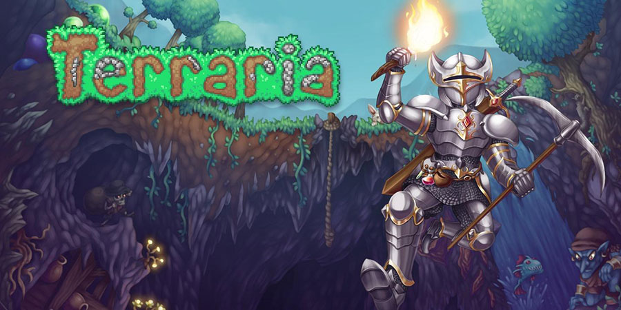 The Official Picture of Terraria, One of best free ipad games for 9 year olds.