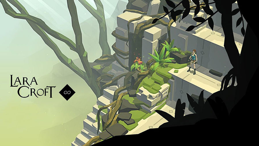 The Official Picture of Lara Croft GO, One of best iphone puzzle games for airplane mode.