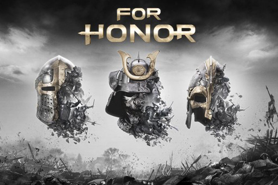 The Official Picture of For Honor featuring different class helms, One of best samurai games for PS4.