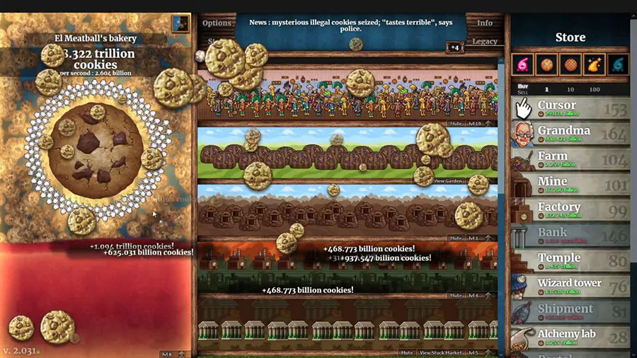 in game picture of Cookie Clicker, One of best steam games to play while watching tv.