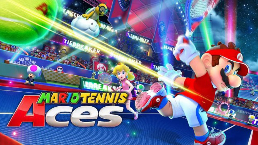 The Official Picture of Mario Tennis Aces featuring mario and others, One of best tennis video games of all time.