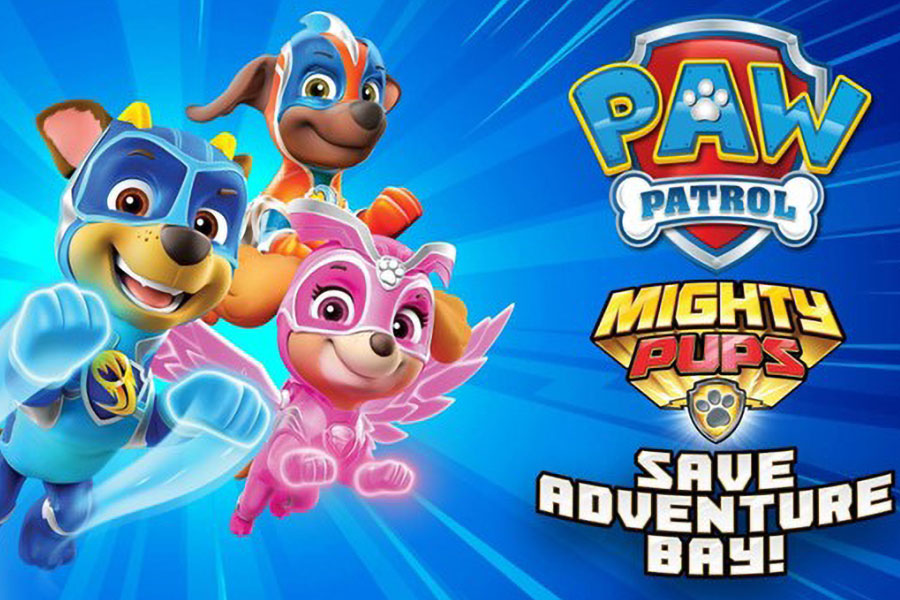 The Official Picture of Paw Patrol: Mighty Pups Save Adventure Bay Featuring its main characters, One of best video games for 5 year olds.