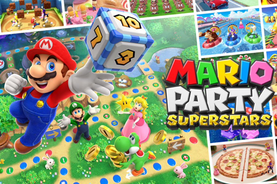 Backdrop of Mario Party Superstars appearing the game's characters and smaller than expected diversions.