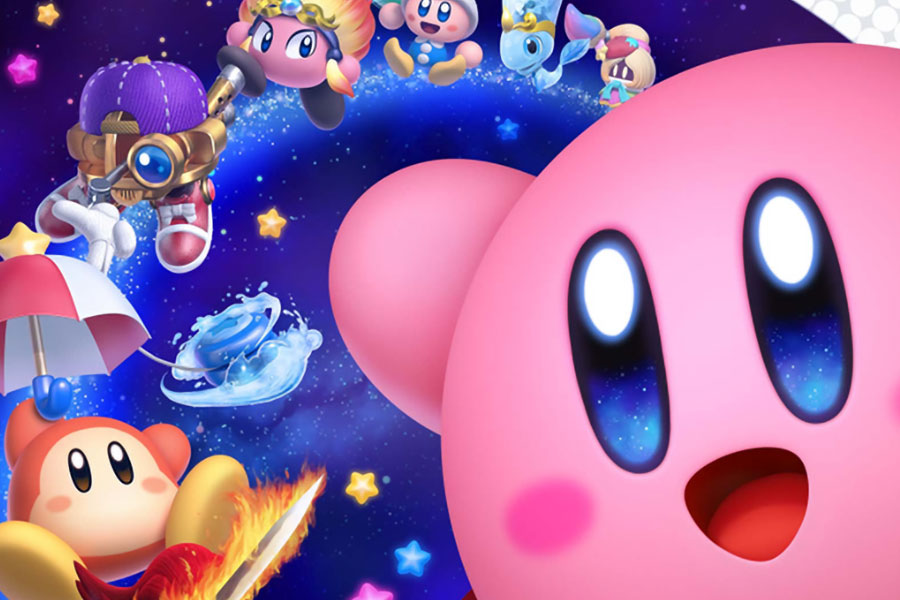 A wallpaper of Kirby Star Allies video game.