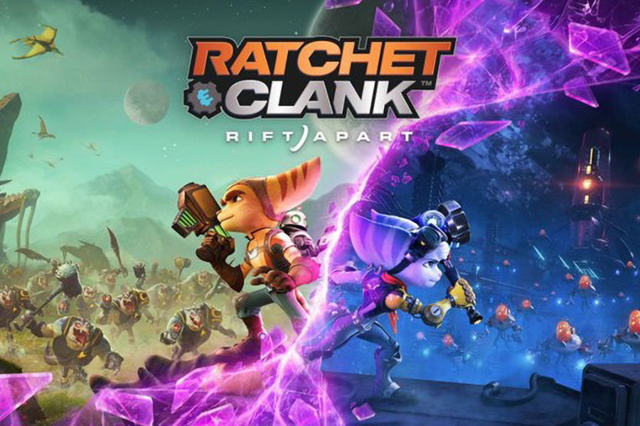 Poster of Ratchet & Clank: Rift Apart showing the game’s two main characters side by side.