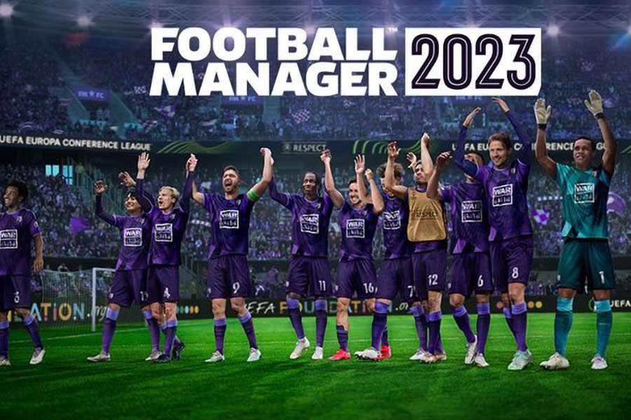 The Official Picture of Football Manager 2023 featuring football players, One of best video games for entrepreneurs.