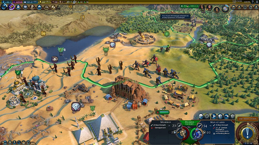 in game picture of Civilization VI, One of best video games to play while watching tv.