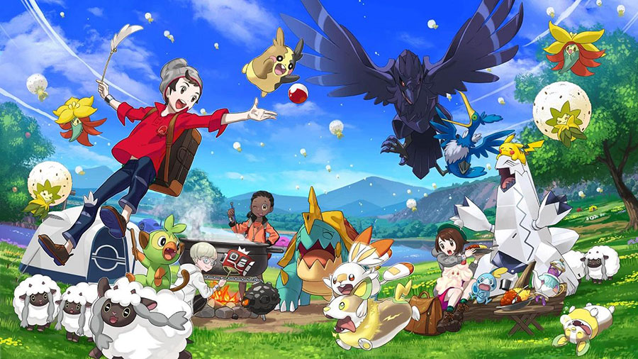 The Official picture of Pokémon Sword and Shield featuring its characters, One of best video games to play while watching tv.