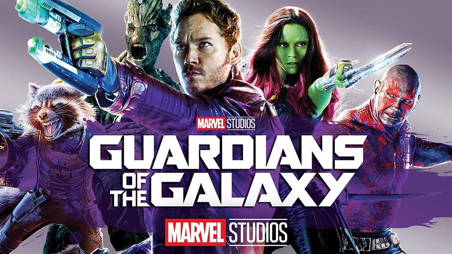 a poster of Guardians of the Galaxy with its main characters, one of comedy movies for gamers.