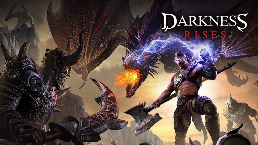 The Official Picture of Darkness Rises with its characters, One of dungeon crawler games for android.