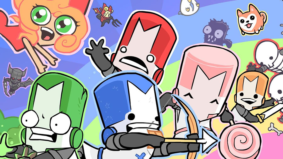 Characters fighting enemies in Castle Crashers.