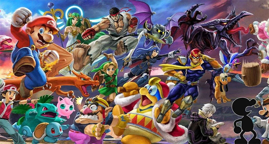 Iconic characters battling in Super Smash Bros. Ultimate.